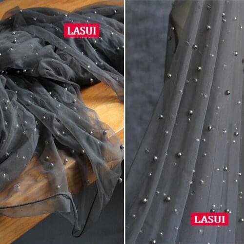 LASUI 2019 NEW 3y =1 Piece F0033 Dark gary soft mesh Inlaid pearl creative fabric diy dresses Good quality lrregular beaded lace