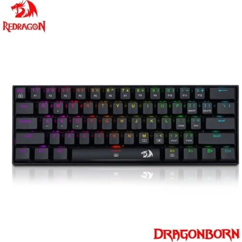 Redragon DragonBorn RGB USB Mechanical Gaming Keyboard Red Switch 61 Keys Wired detachable cable,portable for travel K630