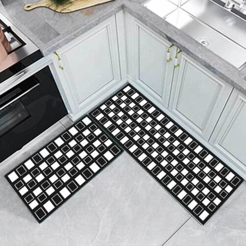 Mosaic Kitchen Mat Black And White Pattern Living Room Carpet European Style Geometric Anti Slip Area Rugs Bedroom Decorations