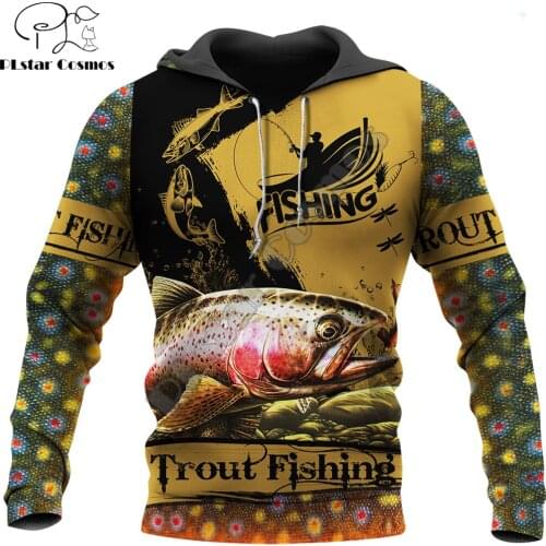 Beautiful Trout Fishing 3D All Over Printed Men Hoodie Autumn and winter Unisex Sweatshirt Zip Pullover Casual Streetwear KJ456