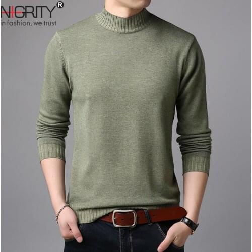 NIGRITY 2019 New Casual Mens Sweater Turtleneck Solid Color Slim Fit Knittwear Sweaters Mens Long Sleeve Pullovers Size M-3XL