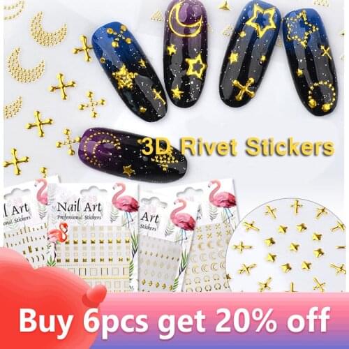 3D Metal Rivets Gold Hollow Stickers Hot Nail Sticker Strap Moon Stars Dot Design Decal For Nails Decoration Nail Art Manicure