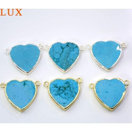 Natural howlite jewelry Silvers Gold Bezel Edged Heart Connector Heart Shape turquoises Flat Slab Beads Charms Bracelets Link
