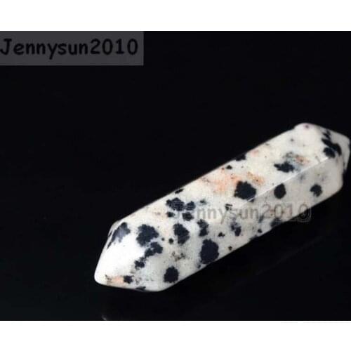 Natural Dalmatian Spot Gems stone Hexagonal Pointed Reiki Chakra Raw Wand Pendant Beads Necklace Jewelry 20Pcs/Pack