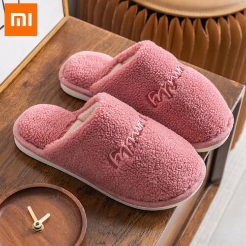 Xiaomi 2021 New Cotton Slippers Womens Autumn and Winter Simple Plush Shoes Household Couples Comfortable Warm Home Care Shoes