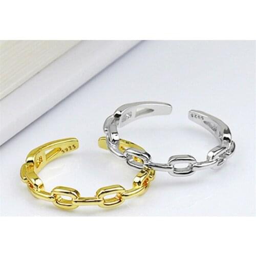 2021 New Golden Silver Glossy Small Chain Opening Ring Women Party Wedding Travel Jewelry Gift Wholesale Tibetan Silver J01201
