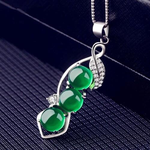 Charming S925 Silver Necklace Aquarius Emeralds Bean Pendant Jades Necklace shipping free