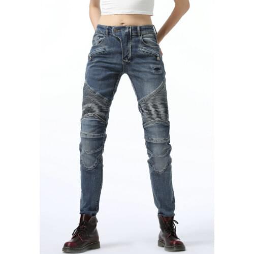 ONE Color Womens Slim Fit Motorcycle Riding Jeans Anti-fall Motorcycle High Stretch Pants with Protective Gear