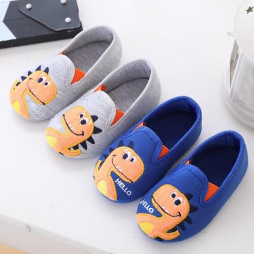 Autumn Winter Boys Cotton Fabric Home Shoes Children Cute Dinosaur Floor Slippers Kids Anti-slip Sock Shoes Indoor Warm Slippers