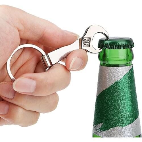 Beer Bottle Opener Eco-friendly Hotel Restaurant Wedding Small Spanner Silver Metal Wrench Key Chain Keyring