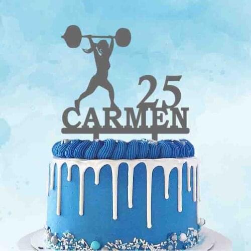 Personalized Weightlifting Cake Topper Custom Name Age Woman Weightlifting Silhouette For Weightlifter Birthday Party Decoration