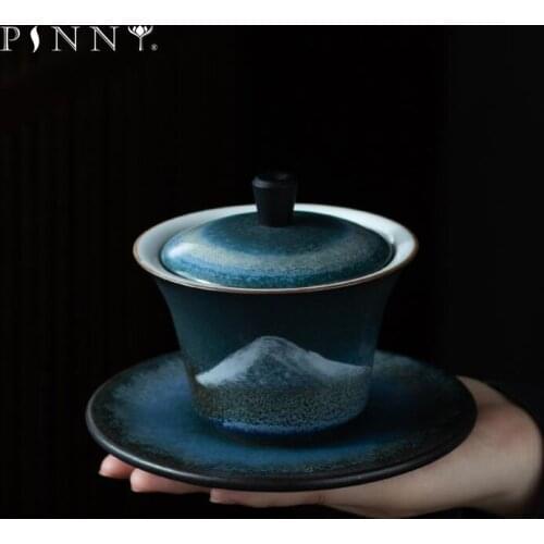 PINNY 145ML Retro Ceramic Landscape Gaiwan Traditional Chinese Pigmented Tea Tureen Heat Resistant Kung Fu Tea Bowl