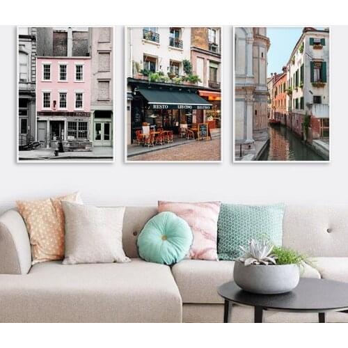 Venice France New York House Architecture Retro Poster Wall Art Canvas Print Building Landscape Picture Painting Nordic Decor