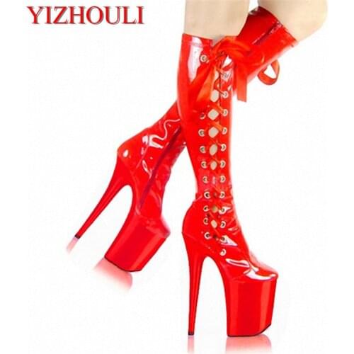 8 Inch Sexy Leather Knee High Ankle High Boot 20cm strappy Platform Wedge ribbons High Boot Platform Spike Heel Side