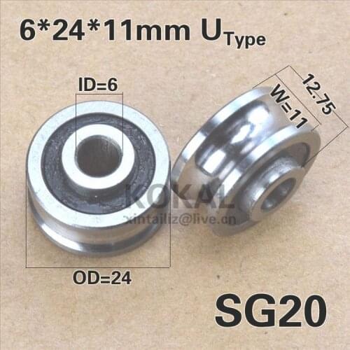 [SG20-P2]10PCS ABEC-5 double row ball bearing wheel for machine SG20-2RS SG6RS INNER 6mm rubber track guide pulley