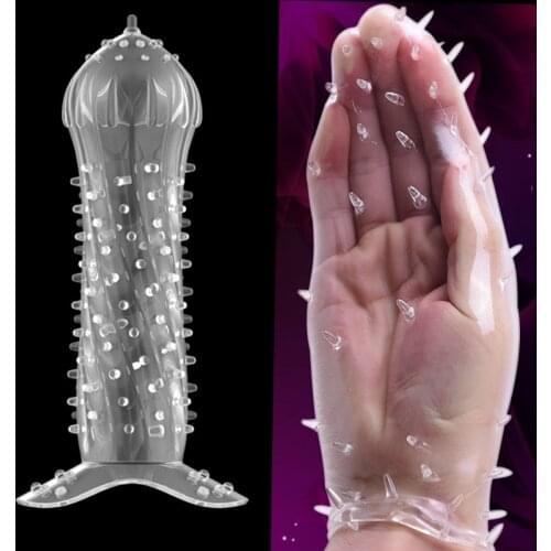 Silicone Penis Sleeve Cover Reusable Condoms with Spike Dotted Penis Cock Ring Delay Ejaculation Adult Sex Toys for Couples Men