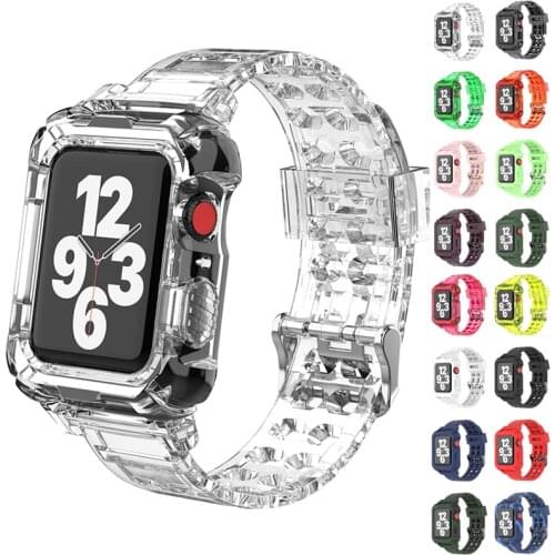 Silicone Strap +case for Apple Watch Band Series 6 SE 5 4 3 Transparent for Iwatch 6 5 bracelet 38mm 40mm 42mm 44mm accessories