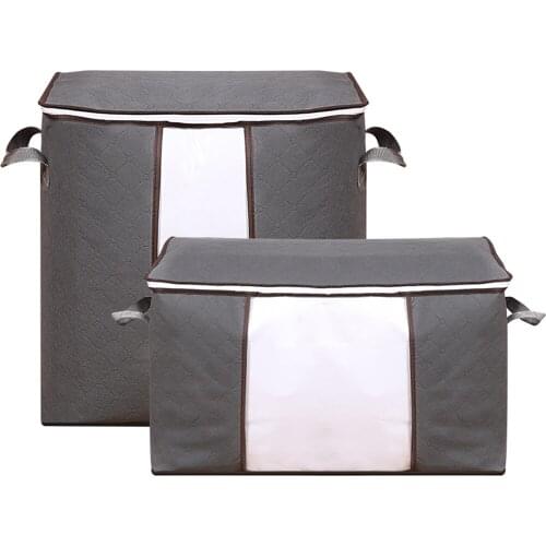 Futon storage bag with clear window Futon clothing blanket storage case non-woven fabric with handle Gray 2-pack