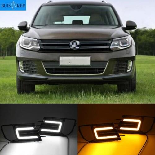 LED DRL Lamp for vw Tiguan 2013-2016 Tiguan Daytime Running Light Fog Light Accessories Turn Yellow Signal Relay Waterproof 12V