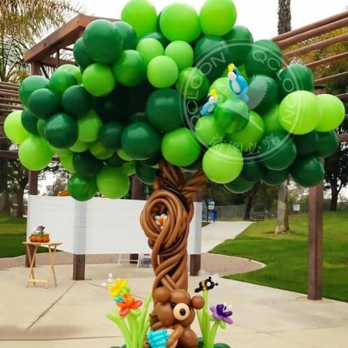 Dark green light green brown long balloon tree for childrens birthday party decorations