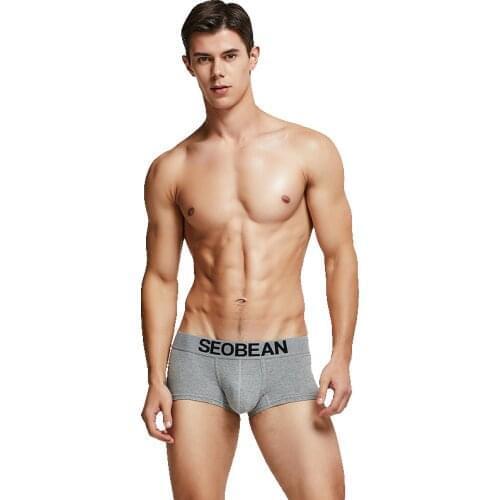 3pcs/lot SEOBEAN Mens Underwear Fashion solid Mens Low Waist Cotton Knitting Breathable U-pouch Bag Push Up Boxers