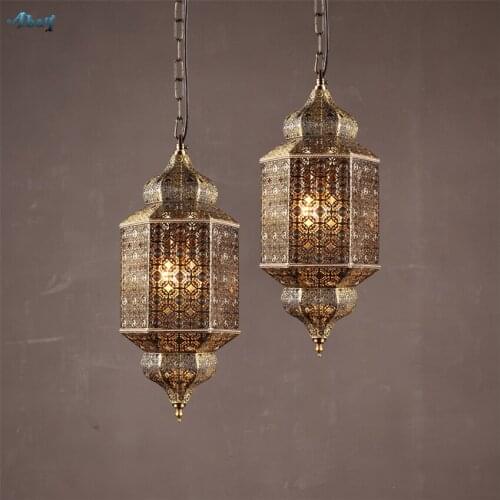 Southeast Asian Retro Hollow Pendant Lights Bedroom Living Room Balcony Bar Restaurant Handmade Metal Lamps Hanging Fixtures