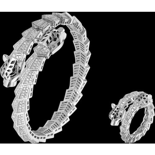 Zlxgirl jewelry luxury brand Jet Enamel leopard bangle ring jewelry full round adjust cubic zircon bangle&bracelet anel bijoux