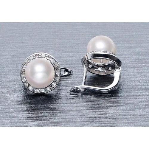 Wholesale 925 Silver Jewelry Pearl Earrings Crystal from Austrian Natural Pearl jewelry 8-9mm stud Earrings For Women