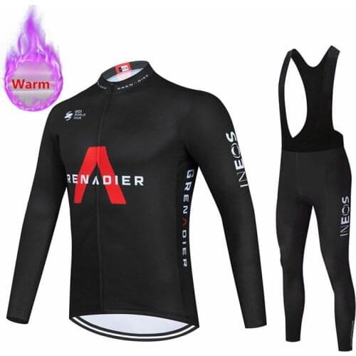 Ineos Pro Team Winter Thermal Fleece Cycling Clothes Men Long Sleeve Jersey Suit Outdoor Riding Bike MTB Clothing Bib Pants Set