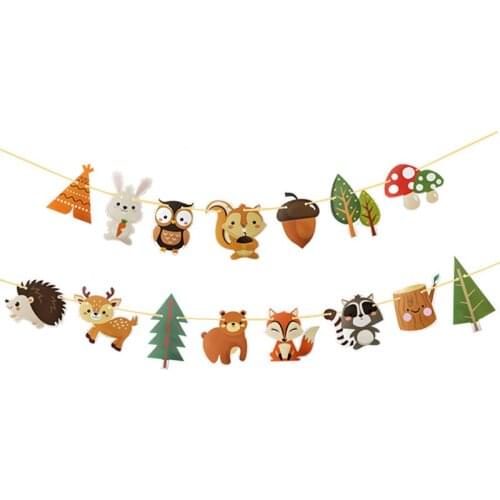 1 Set Kawaii Baby Shower Safari Jungle Forest Animals Banners Woodland Theme Garland Kids Happy Birthday Party Decorations
