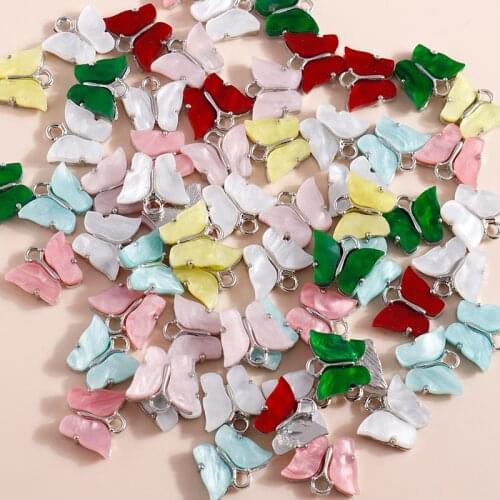 10pcs 12x10mm 9 Colors Charms Silver Resin Animal Butterfly Jewelry Charms For Earrings Necklaces DIY Handmade Accessories