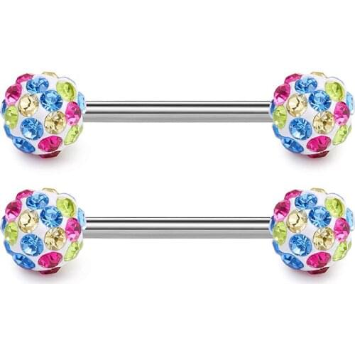 14G Nipplerings Piercing Barbells with Crystal Top Ball Surgical Straingt Barbell Nipple Tongue Rings for Women Men