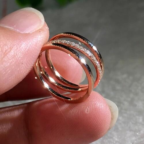 14K Au585 Rose Gold Women Wedding Party Engagement Ring 3 Circle Round Moissanite Diamond Ring Trendy Casual Sporty