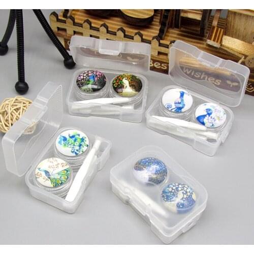 20set/lot Hand drawn Peacock contact lenses box / companion box / Cartoon eyeglasses box /storage pencil case/ lens care