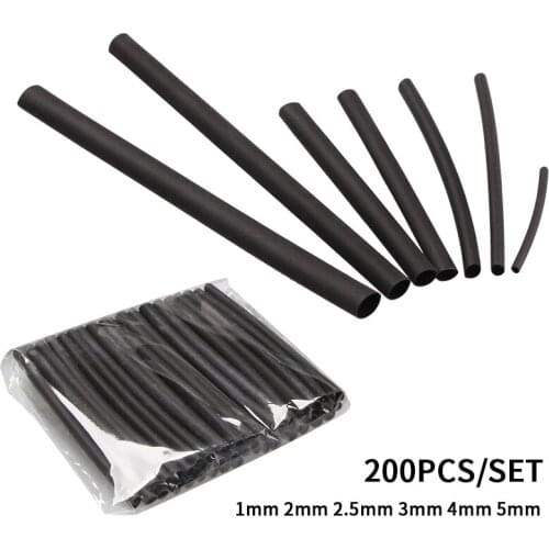 200Pcs/Set Heat Shrinkable Tube 1mm 2mm 2.5mm 3mm 4mm 5mm Tubing Sleeving Wrap Wire Cable Kit