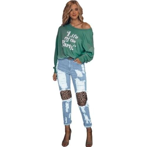 2020 plus Size Womens Leopard Splicing Jeans Fashion Pants