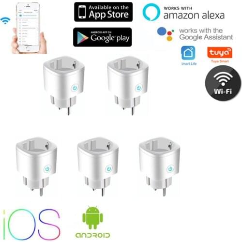 5pcs Tuya Wireless WiFi Switch Smart Plug Socket Alexa Google Home Power Socket Plug Adaptor Converters Accessories For Charger