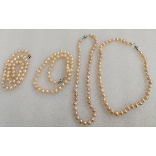 5pcs / Lot 8mm pink pearl necklace round clasp 35cm 43cm 14'' 17'' Natural Freshwater PEARL Women Jewelry