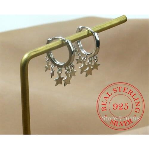 925 Sterling Silver Tassel Star Stud Earrings For Women Wedding Jewelry Female pendientes mujer moda aretes de mujer