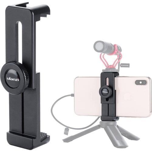 ULANZI ST-02L Aluminum Phone Tripod Holder Adapter with Microphone Cold Shoe Mount for iPhone X XS MAX Android Mobile Vlog Setup