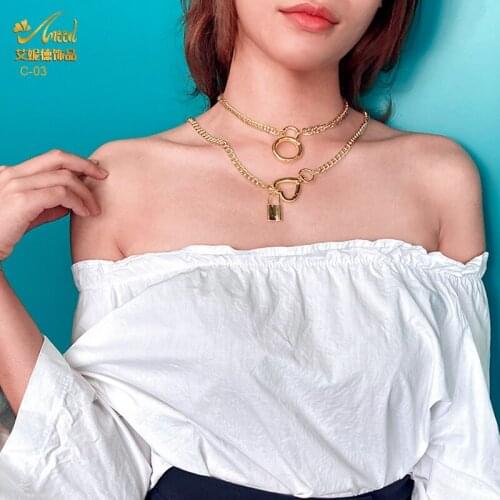 2021 New Fashion Jewelry Multilayer Gold Color Lock Necklace Key Padlock Heart Pendant Chain Punk Chokers Womens Accessories