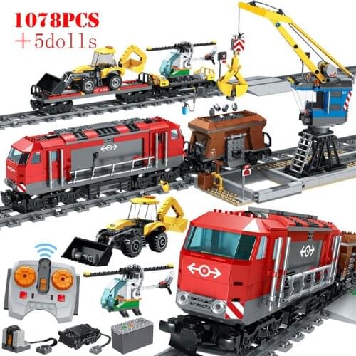 RC Battery Electric Train Building Blocks Technical Railway City Track Train Helicopter Car Truck Station Brick Toy For Children