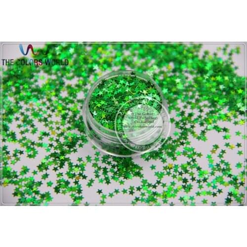 LM-6 Size 3 mm laser holographic Green color Glitter paillette Stars shape spangles for Nail Art DIY supplies1pack=50g