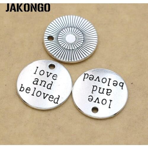 JAKONGO Antique Silver Plated Love and beloved Charms Pendants for Jewelry Making Accessories Craft Handmade DIY 20mm