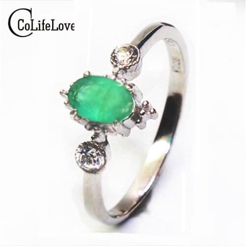 Classic Emerald Wedding Ring for Woman 0.5 Ct Natural Emerald Gem Solid 925 Silver Emerald Gemstone Ring Best Valentine Day Gift