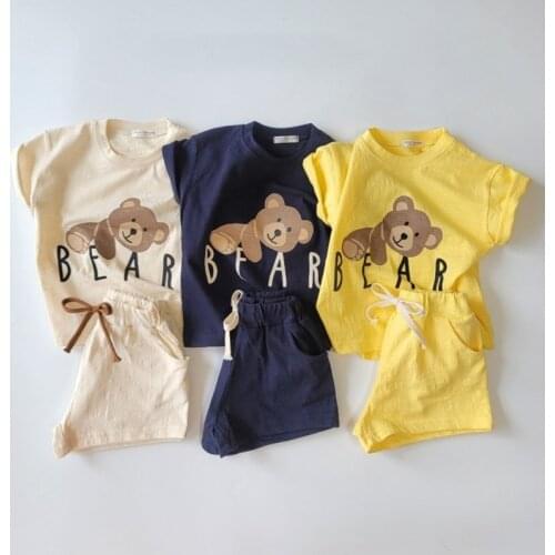 Baby Girls Clothing Sets Bear Cartoon Cute Korean Boys Top Short Sleeve T Shirt +shorts Pant Cotton Soft Newborn Summer Outfit