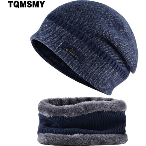 Concise bone winter hats for men beanies scarf hat set knitting wool mask mens cap wool blended fabric caps plus velvet gorros