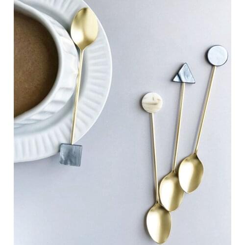 Stainless Steel Coffee Small Stirring Spoon Simple Acrylic Gold-plated Geometric Shape Dessert Spoon