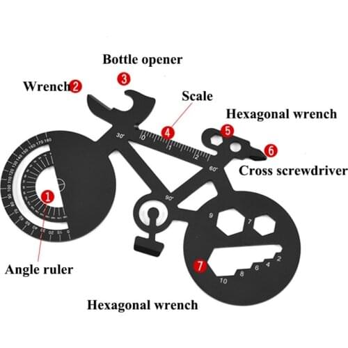 Outdoor Multi-Function Bicycle Repair Wrench Bottle Opener Ruler Funny Bicycle Shape Wrench Card EDC Tool