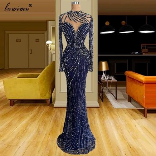 Muslim Long Mermaid Prom Dresses Long Sleeves Beading Evening Gowns Formal Cocktail Dresses Wedding Party Dresses Abiti Da Sera
